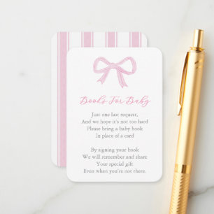 Whimsical Pink Bow Bow Bring A Book Baby Shower Enclosure Card