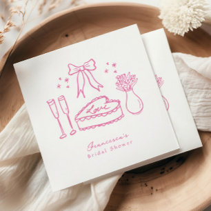 Whimsical Pink Bow Cake Champagne Bridal Shower Napkin