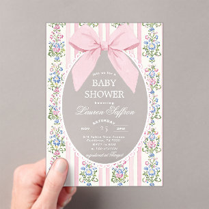 Whimsical Pink Bow Floral Baby Shower Acrylic Invitations