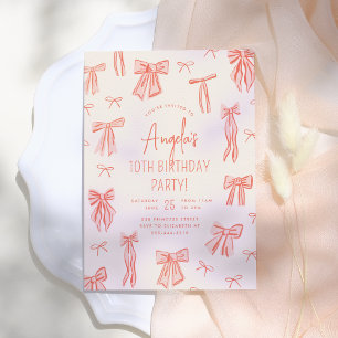 Whimsical Pink Bow Girl Birthday Invitation
