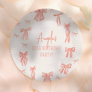 Whimsical Pink Bow Girl Birthday Party Paper Plate