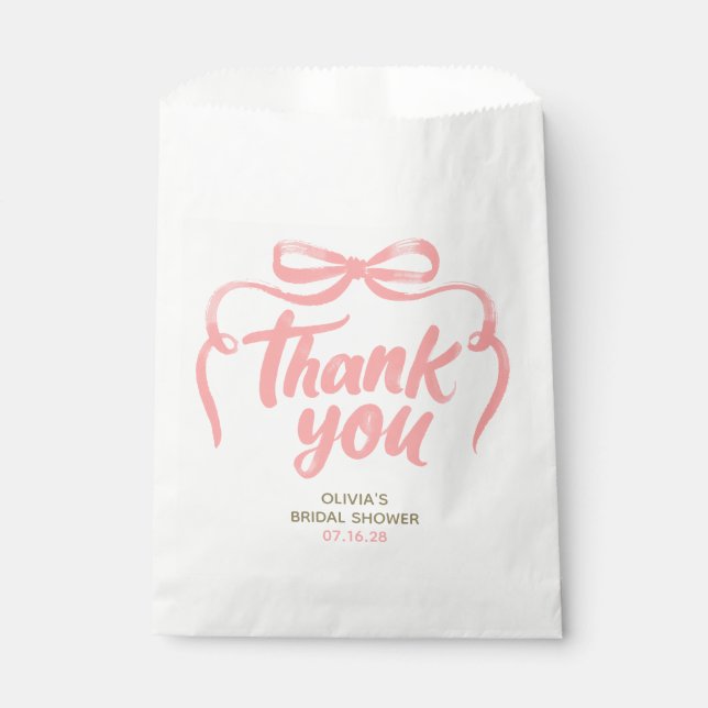 Whimsical Pink Bow Handwritten Bridal Thank You Favour Bags (Front)