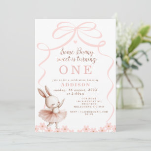 Whimsical Pink Bow Some Bunny Birthday  Invitation