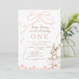 Whimsical Pink Bow Tutu Some Bunny Birthday Invitation