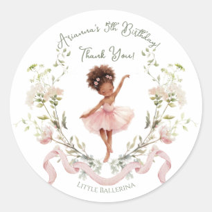 Whimsical Pink Bow & Watercolor Ballerina Birthday Classic Round Sticker