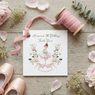 Whimsical Pink Bow & Watercolor Ballerina Birthday Favour Tags