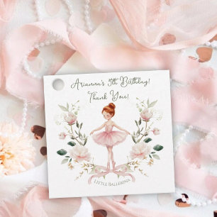 Whimsical Pink Bow & Watercolor Ballerina Birthday Favour Tags