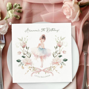 Whimsical Pink Bow & Watercolor Ballerina Birthday Napkin