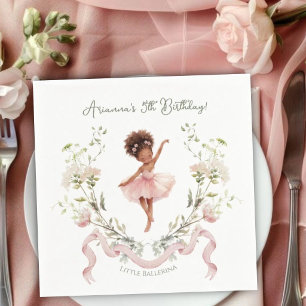 Whimsical Pink Bow & Watercolor Ballerina Birthday Napkin