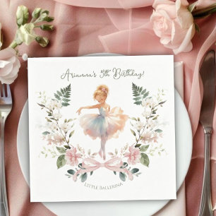 Whimsical Pink Bow & Watercolor Ballerina Birthday Napkin