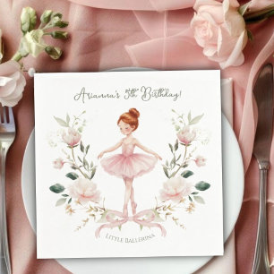 Whimsical Pink Bow & Watercolor Ballerina Birthday Napkin