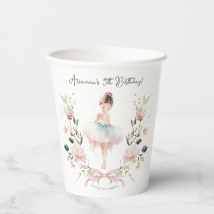 Whimsical Pink Bow & Watercolor Ballerina Birthday Paper Cups