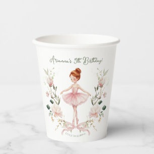 Whimsical Pink Bow & Watercolor Ballerina Birthday Paper Cups
