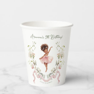 Whimsical Pink Bow & Watercolor Ballerina Birthday Paper Cups