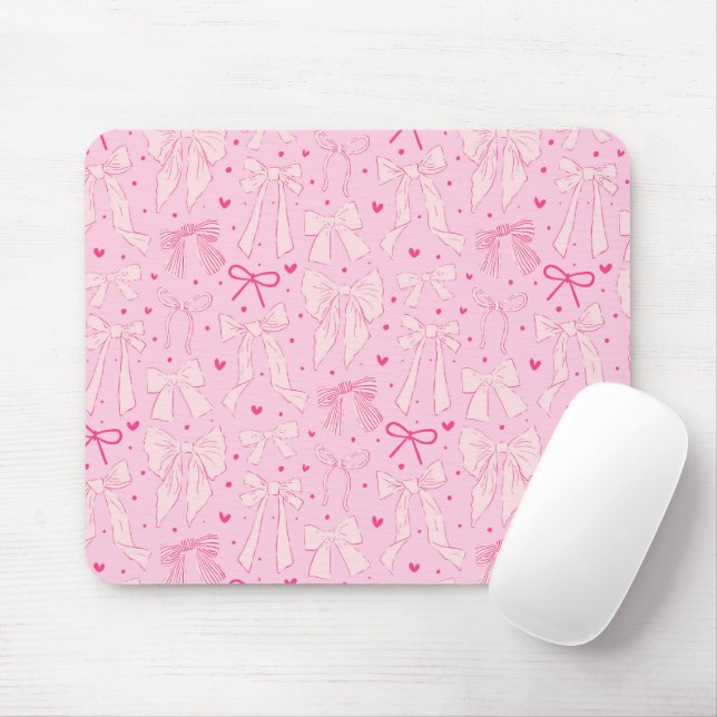 Whimsical Pink Bows Pattern Mouse Mat (With Mouse)