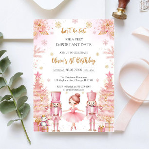 Whimsical Pink Brown Bows Ballerina Birthday Invitation
