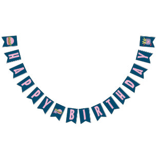 Whimsical Pink Burger and Fries Happy Birthday Bunting