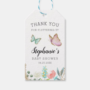 Whimsical Pink Butterfly Baby Shower Favour Gift Tags