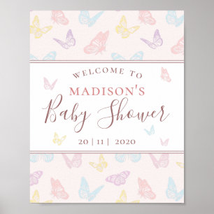Whimsical Pink Butterfly Baby Shower Welcome Sign