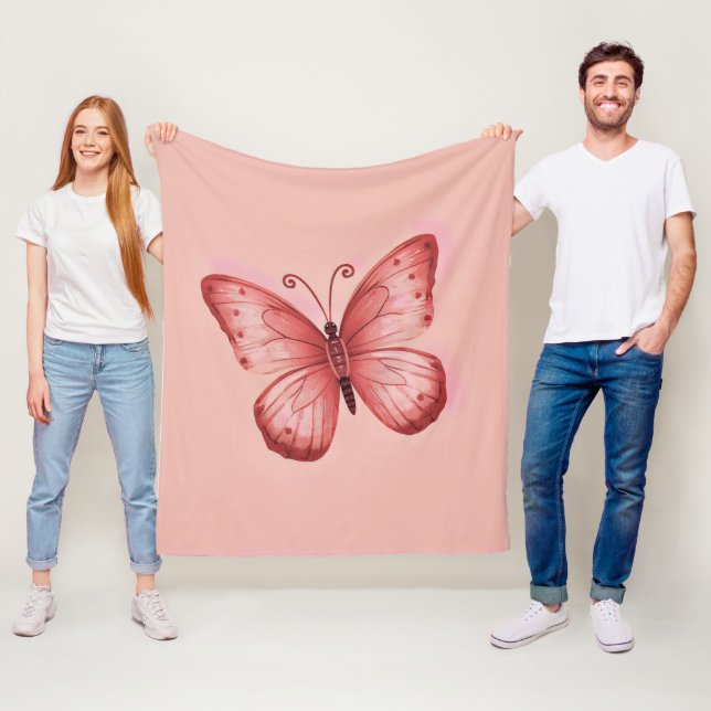   Whimsical Pink Butterfly  Fleece Blanket (In Situ)
