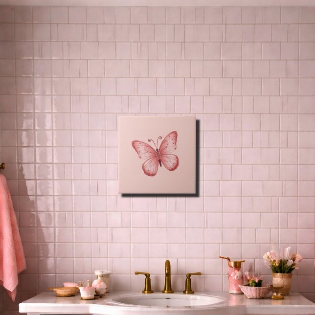   Whimsical Pink Butterfly  Tile (Creator Uploaded)