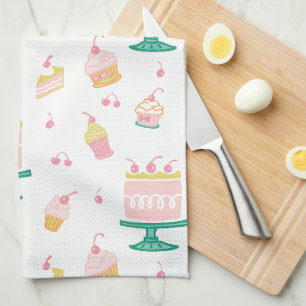 Whimsical Pink Cake and Cupcakes Tea Towel