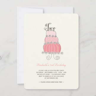 Whimsical Pink Cake Baby Girl 2nd Birthday Party Invitation