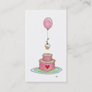 Whimsical Pink Cake Balloon  & Cupcake Business Card