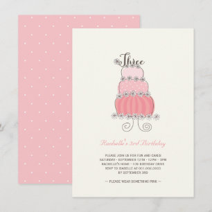 Whimsical Pink Cake Girl 3rd Birthday Party Invite