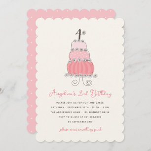 Whimsical Pink Cake Girl 4th Birthday Party Invite