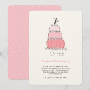 Whimsical Pink Cake Girl 7th Birthday Party Invite