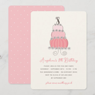Whimsical Pink Cake Girl 8th Birthday Party Invite