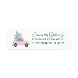 Whimsical Pink Car with Christmas Tree and Gifts