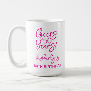 Whimsical Pink Cheers to 50 Years Birthday Classic Coffee Mug