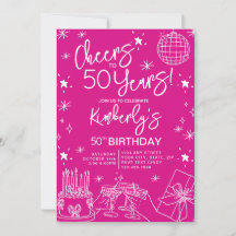 Whimsical Pink Cheers to 50 Years Birthday