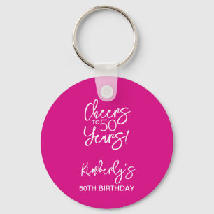 Whimsical Pink Cheers to 50 Years Birthday Key Ring