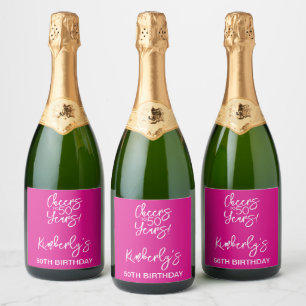 Whimsical Pink Cheers to 50 Years Birthday Sparkling Wine Label