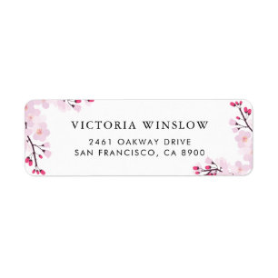 Whimsical Pink Cherry Blossoms Address Label