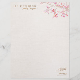Whimsical Pink Cherry Blossoms Nature Letterhead Design