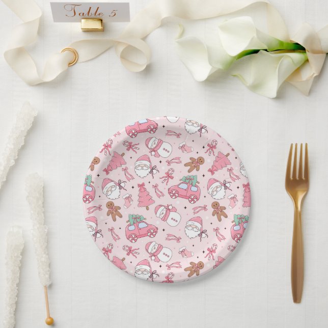 Whimsical Pink Christmas Party Paper Plate (Wedding)