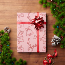 Whimsical Pink Christmas Patterns Wrapping Paper