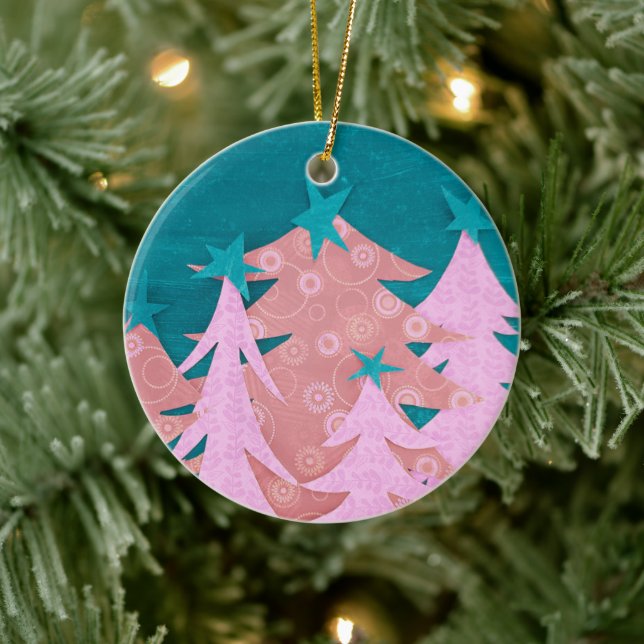 Whimsical Pink Christmas Tree Ceramic Tree Decoration (Tree)