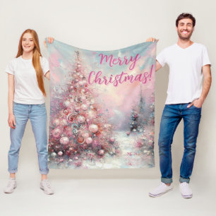 Whimsical Pink Christmas Tree Personalised Fleece Blanket