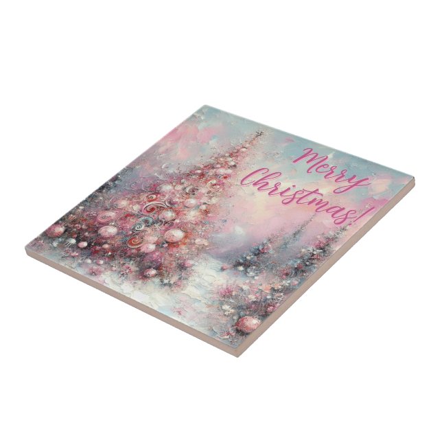 Whimsical Pink Christmas Tree Personalised Tile (Side)