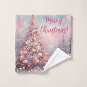 Whimsical Pink Christmas Tree Personalized Wash Cloth