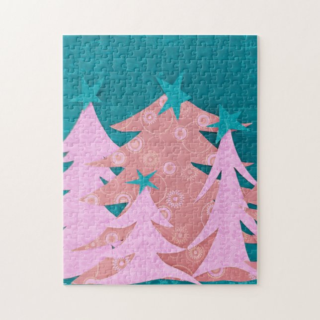 Whimsical Pink Christmas Trees Jigsaw Puzzle (Vertical)