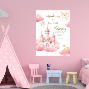 Whimsical Pink Cloud Princess Birthday Welcome Poster