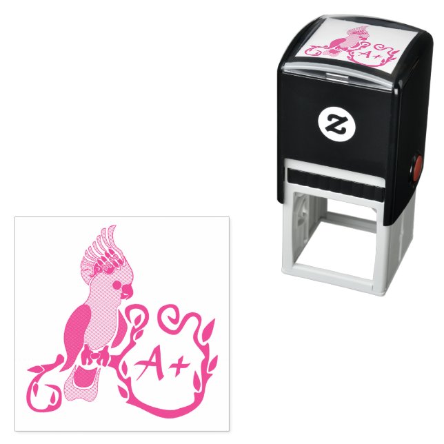 Whimsical Pink Cockatoo Grade A+  Self-inking Stamp (In Situ)