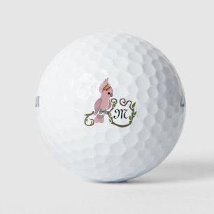 Whimsical Pink Cockatoo Monogram Golf Balls