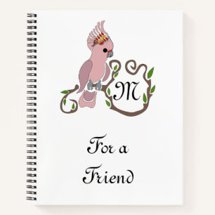 Whimsical Pink Cockatoo Monogram Notebook